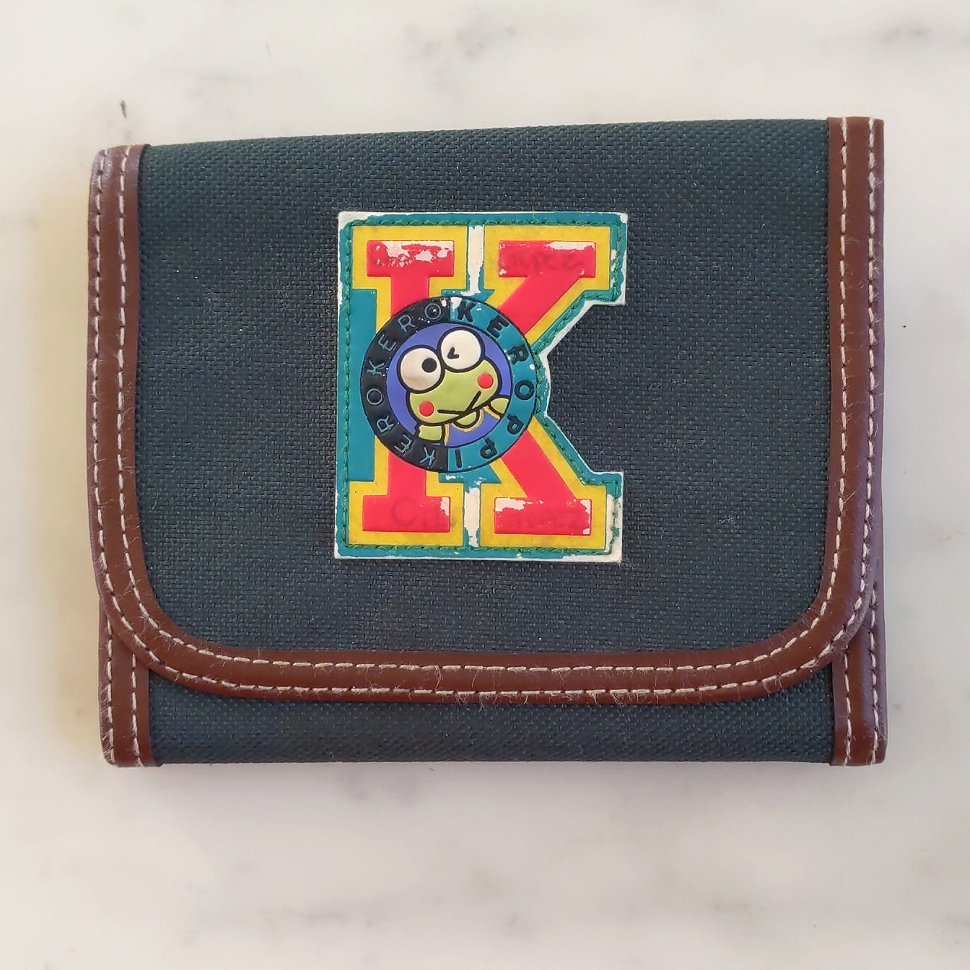 Vintage 1990s Sanrio Kerokerokeroppi Fabric With Leather Trim Folded Wallet.
